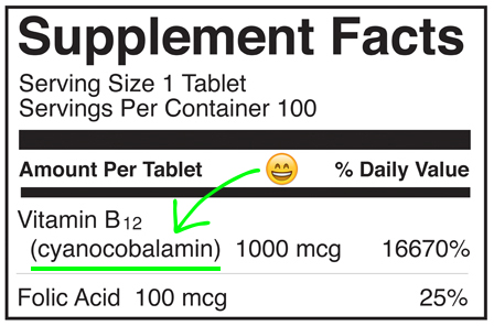 Etiqueta suplemento vitamina B12